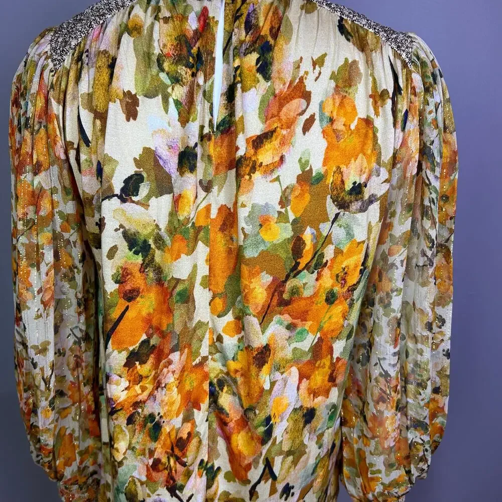Blank London + Anthropologie top small boho cottagecore puff metallic yellow
